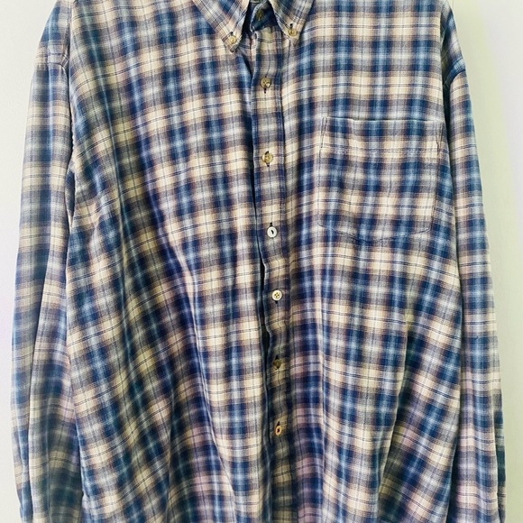 Members Only Men’s Blue and Cream Plaid Flannel Button Down Shirt - Picture 1 of 2